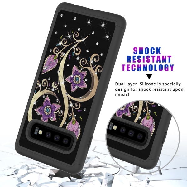 Samsung Galaxy S10 Pattern PC TPU Phone Shell - Vivid Flower Black