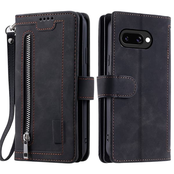 Til Google Pixel 10a Etui med Lynlåslomme og 9 Kortlommer Black