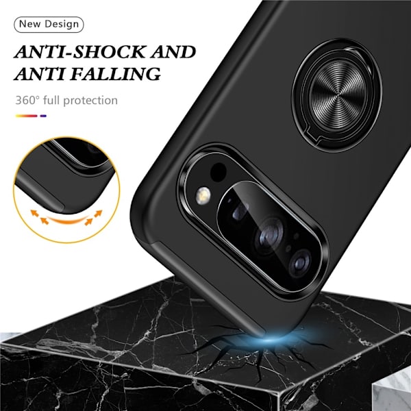 Til Google Pixel 10 Pro / Pixel 10 SkalFingerring Kickstand Hybrid Taske - Sort Black