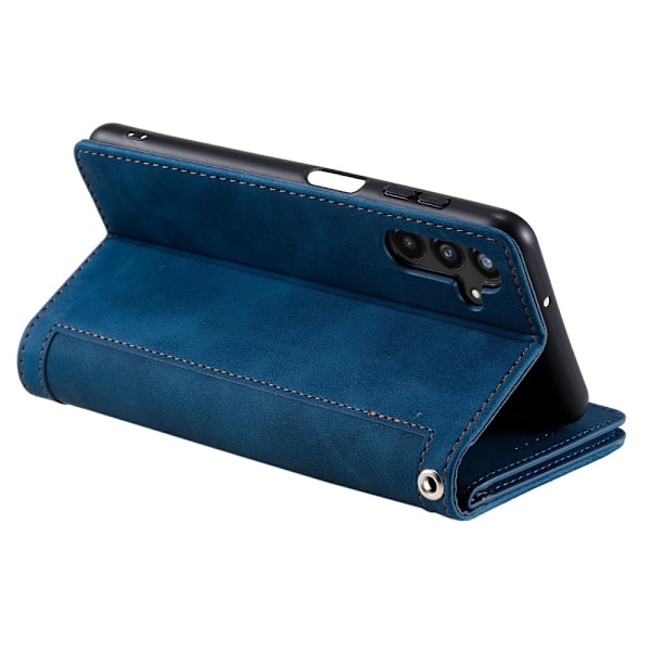 Til Samsung Galaxy S24 FE Etui med Lynlåslomme og 9 Kortlommer i PU-læder – Blå Blue