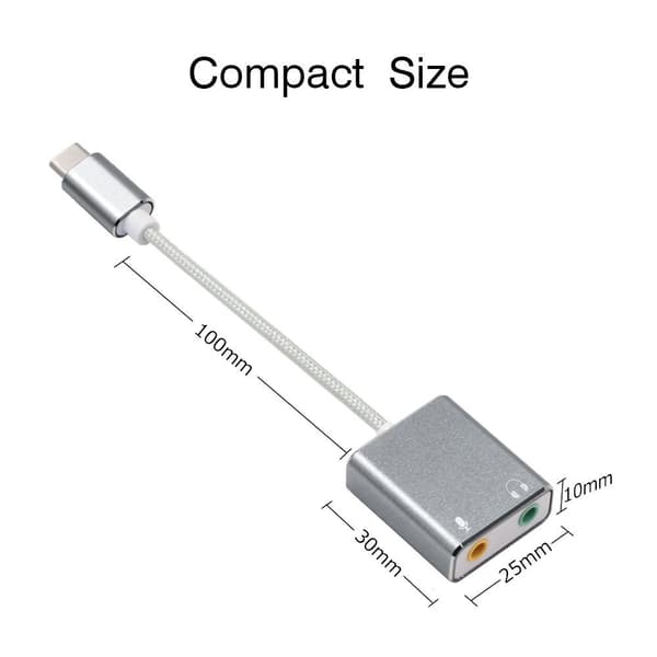 Externt Ljudkort USB-C till 3,5mm in och ut Silver