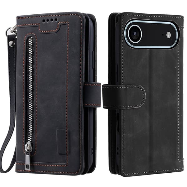 Til iPhone Air Etui med Lynlåslomme og 9 Kortlommer Black