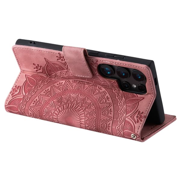 Til Samsung Galaxy S25 Ultra tegnebogscover Cover Shell Mandala Blomstermønster Pink