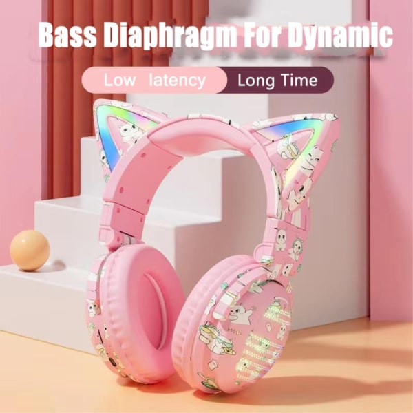 Cat Ears Bluetooth Headset Microphone Wireless Headphones - Pink Pink