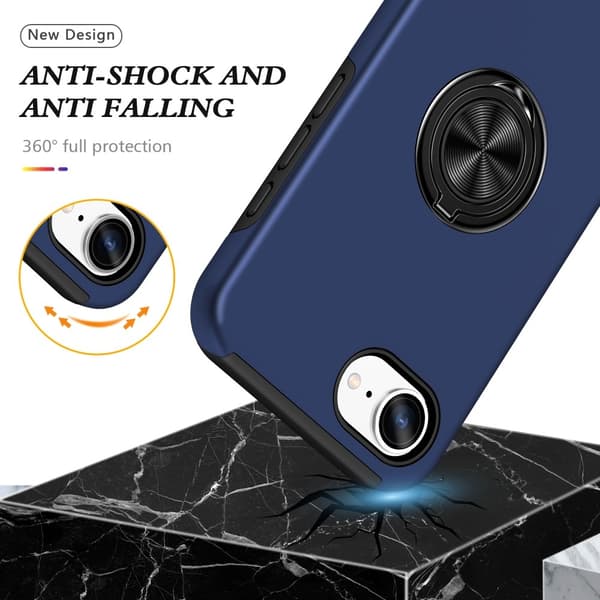 For iPhone 17e / 16e Hybrid-deksel med Fingerring Blue