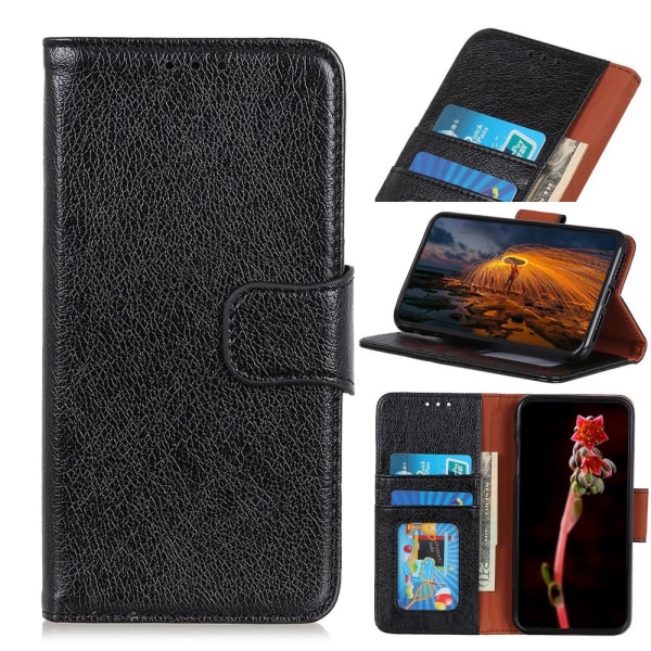 Samsung Galaxy S21 Nappa Texture Wallet Stand Cover - Sort Black