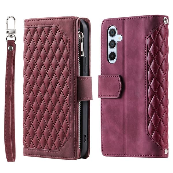För Samsung Galaxy S26+ 5G Zipper Wallet Case Rhombus Telefonfodral Röd