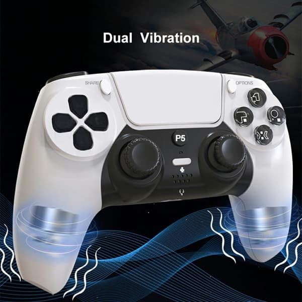 Trådlös Spelkontroll kompatibel med PS5 6-Axis Gyroskop Dubbel Vibration - Vit Vit