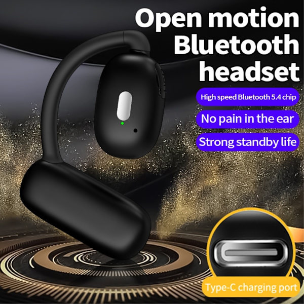 Single Ear Hook Hovedtelefon Bluetooth 5.4 Stereo - Sort Black