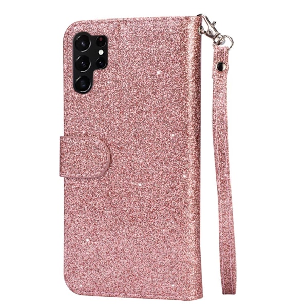 För Samsung Galaxy S25 Ultra Ställbart Glitterfodral med Dragkedjeficka Rosa guld