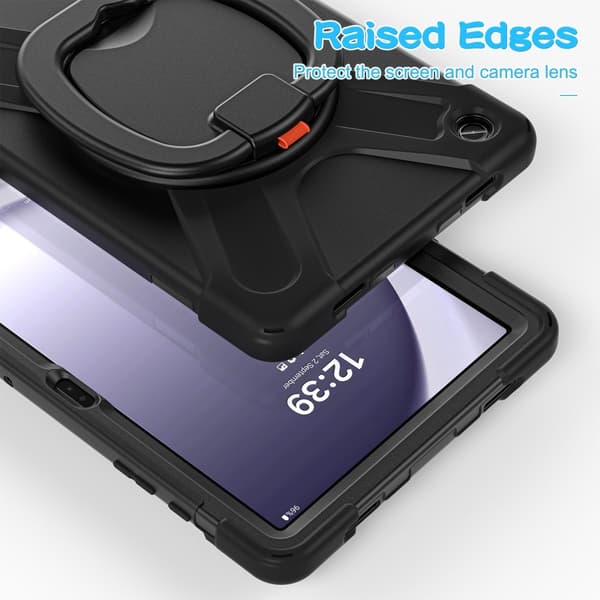 Etui til Samsung Galaxy Tab A9+ PC+Silikon Tablettdeksel med Roterende Stativ Black