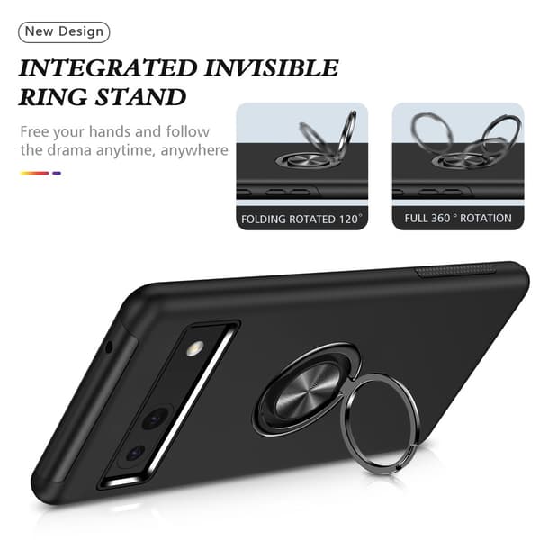 Til Google Pixel 8a Fingerring Kickstand Hybrid Taske - Sort Black
