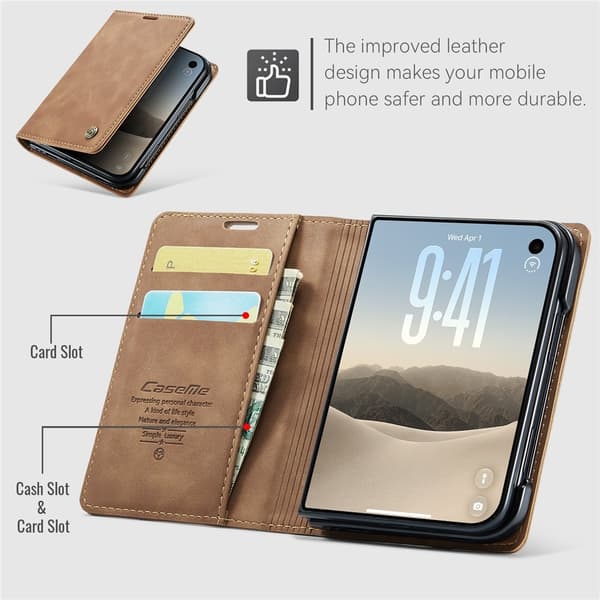 CASEME Telefonlommebokdeksel til iPhone Duo Brown