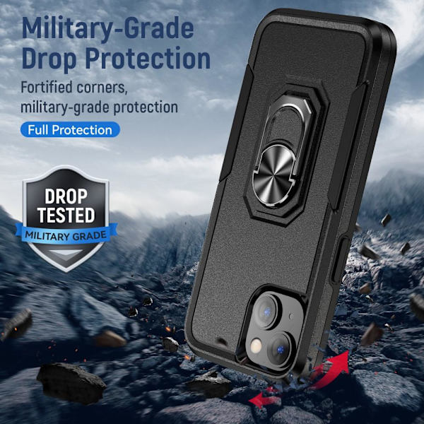 For iPhone 15 Plus PC+TPU støtsikker deksel mobilveske Black