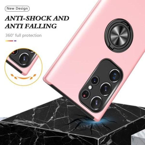 Samsung Galaxy S23 Ultra Fingerring Kickstand Hybrid Taske - Lys Pink