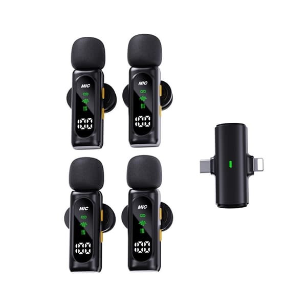 4-i-1 mikrofon med lavalier, OLED, ANC, støydemping, 4 mikrofoner + 1 mottaker Black