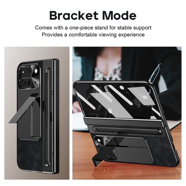 Til Google Pixel 10 Pro Fold Etui Kickstand med Hærdet Glasfilm, Stylus - Sort Black