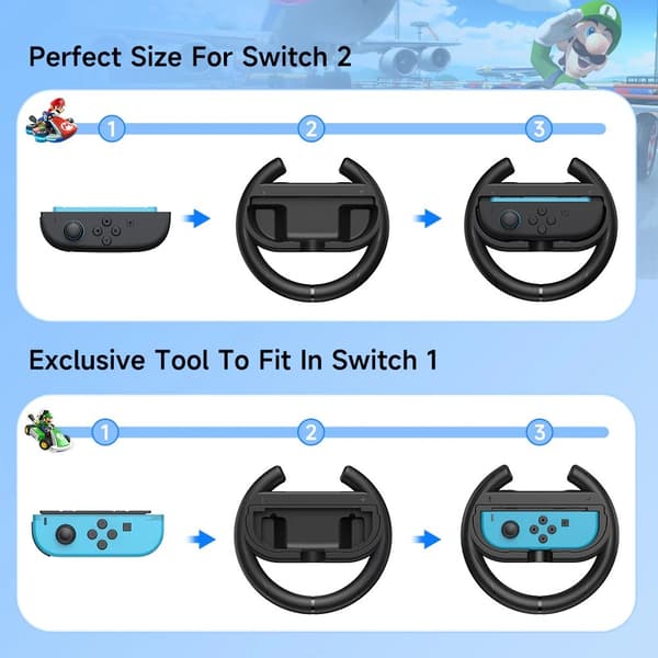 Kompatibelt med Nintendo Switch 2 Vänster Höger Joy-Con Racing Rattgrepp Ratt Svart