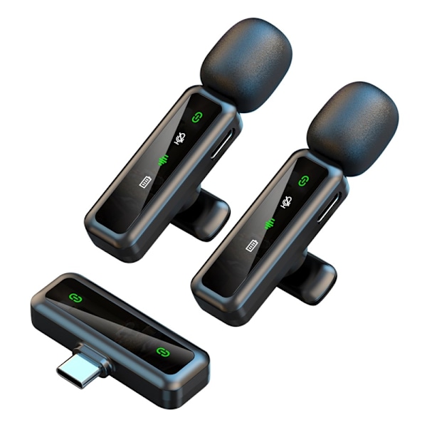 Trådløs Lavalier Mikrofon Støyreduksjon 2 sendere + 1 mottaker - USB-C Black