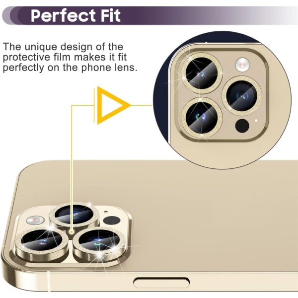 Kamera lins till iPhone 15 Pro / 15 Pro Max Glitter Guld