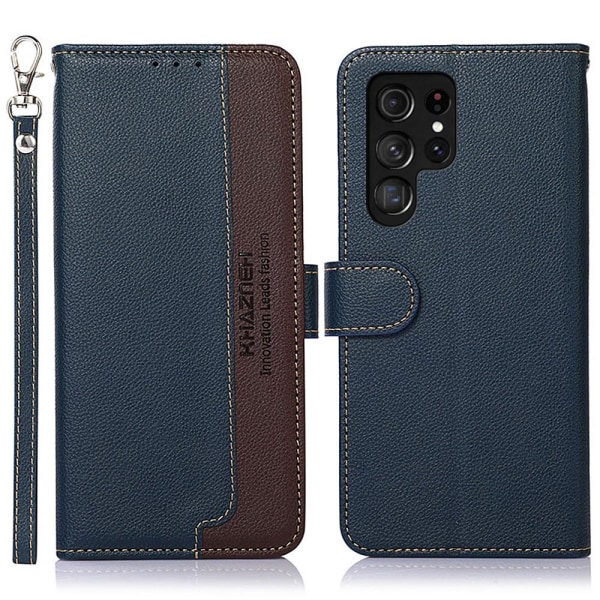 KHAZNEH Samsung Galaxy S22 Ultra Plånboksfodral - Blå/Brun Blå