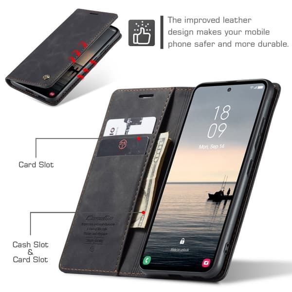 CASEME Retro Lommebok Etui for Samsung Galaxy S23 FE Black