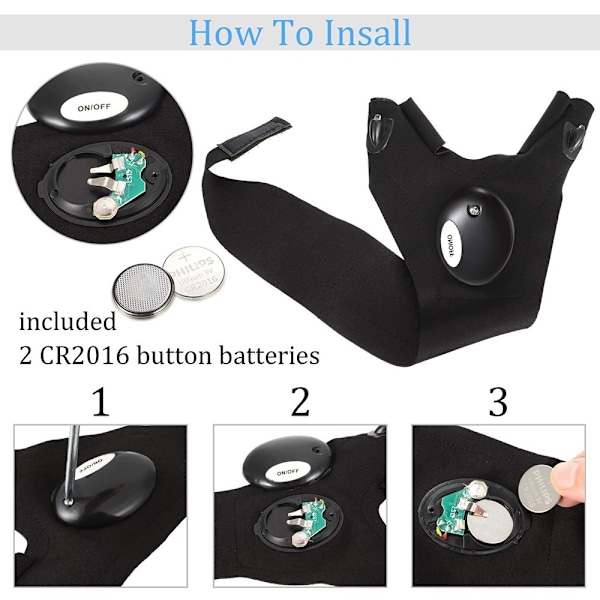 1 pari vasen + oikea yökalastus LED taskulamppu mitt Glove Black