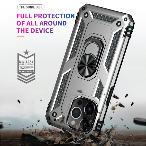 iPhone 13 Pro Finger Ring Kickstand Hybrid Case - Silver Silver