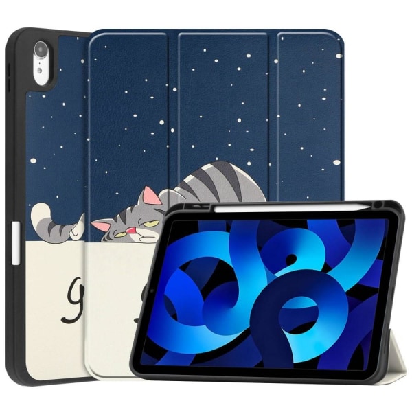 Tri-fold Stand Case for iPad 10.9 (2022) Tablet Cover Pen Holder - Cat Blue
