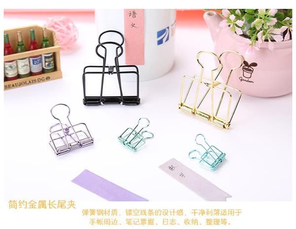 3 Pcs Hollow Metal Binder Clips Home Office Paper Holder Medium - Mixed Colours Gold