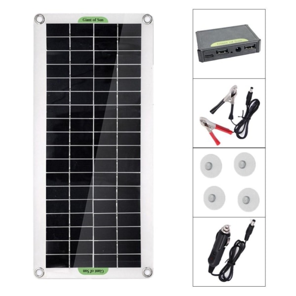 30W Bärbar Solpanel Solar Charge Controller för Camping Bil Båt Svart