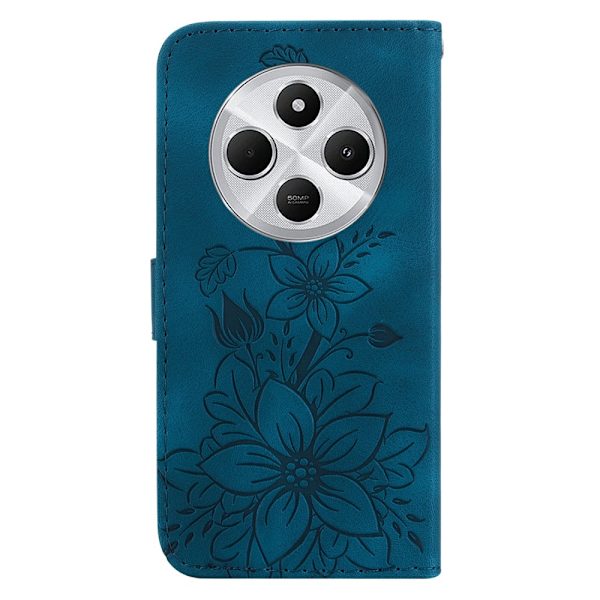 For Xiaomi Redmi 14C 4G Case Lily Flower Imprint Phone Cover with Stand Blue