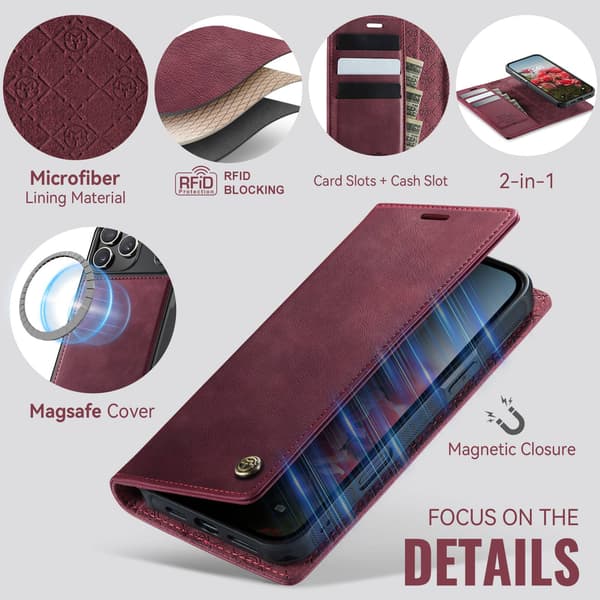CASEME Til iPhone 17 Pro Max Lommebokdeksel Magnetisk Avtakbar RFID Beskyttelse Red
