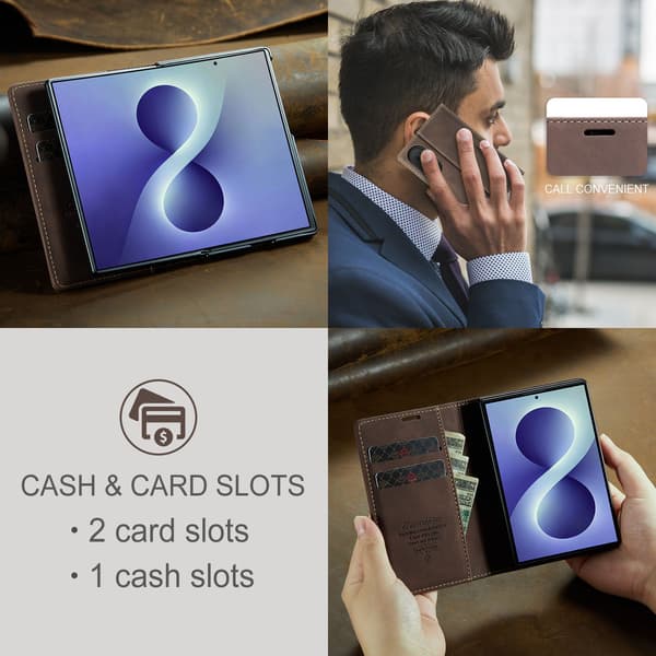 CASEME Telefonplånboksfodral med stöd till Samsung Galaxy Z Fold8 Brun