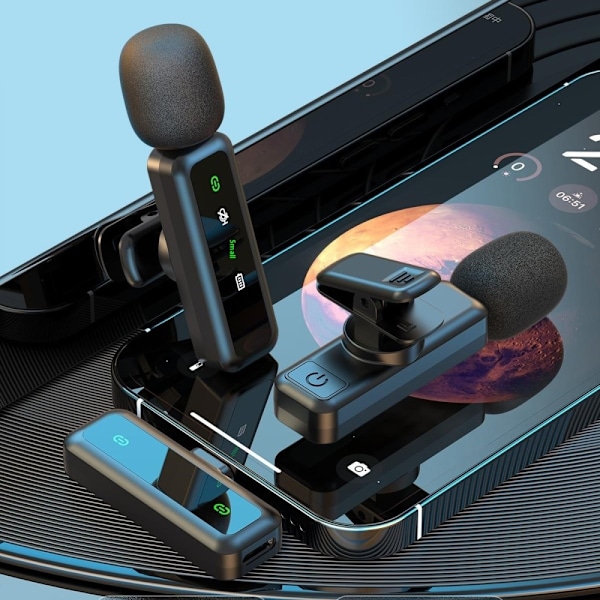 Trådlös Lavalier-mikrofon Brusreducerande 2 sändare + 1 mottagare - USB-C Svart