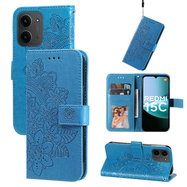 För Xiaomi Redmi 15C Stativfodral Mandala Plånboksfodral Blå