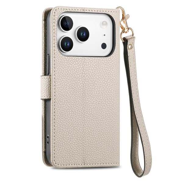 For iPhone 17 Pro Max Skal RFID-blockering Dragkedjeficka Plånboksfodral med Rem - Beige Beige