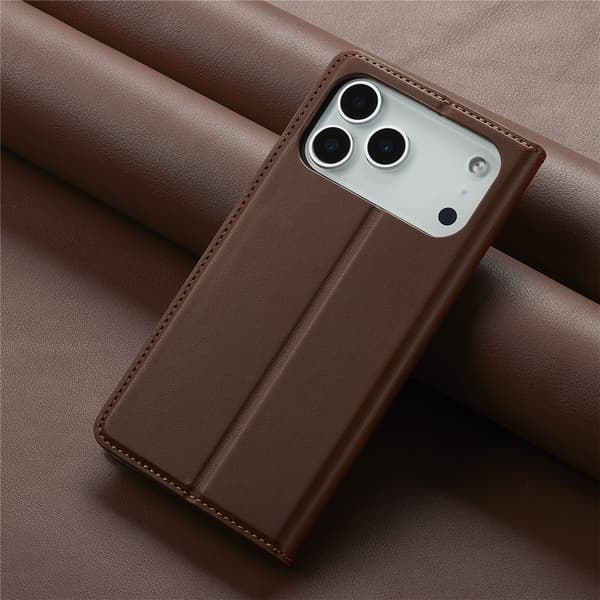 LC.IMEEKE Puhelimen lompakkokotelo jalustalla iPhone 18 Pro / 17 Pro puhelimelle Brown