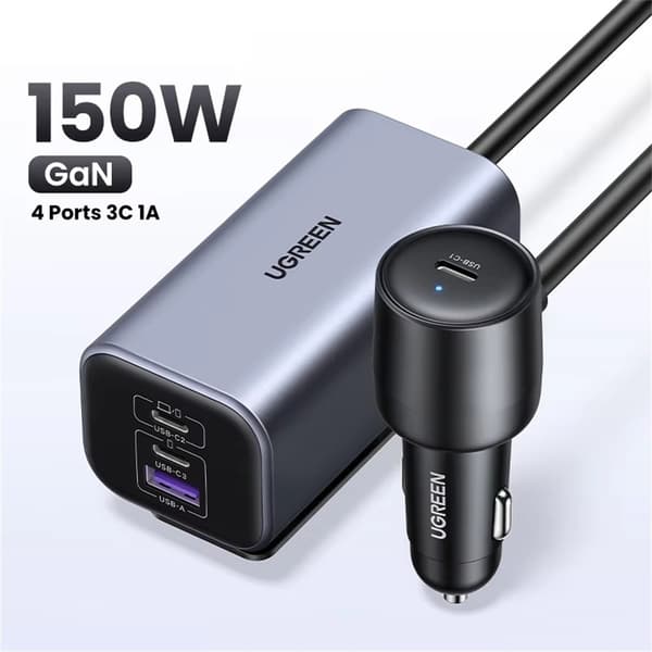 UGREEN 150W billader 3 USB-C + 1 USB-A hurtiglading med forlengelseskabel Black