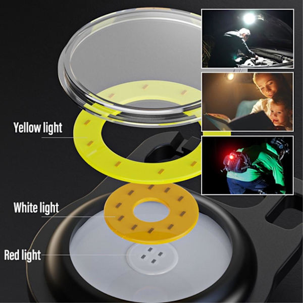 Keychain Flashlight Outdoor Portable Rechargeable Work Light Red+Yellow+White Black