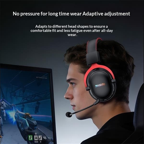YESIDO Gaming Headset Bluetooth 2.4G Kablede Over-Ear Hodetelefoner Mikrofon Black