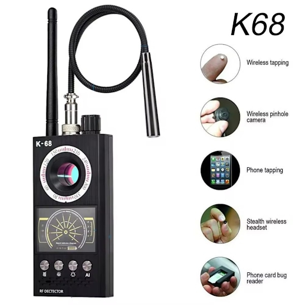 trådlös signaldetektor RF Bug Finder Anti-Spy Kameradetektor GPS Tracker Locator uppgraderad version Svart