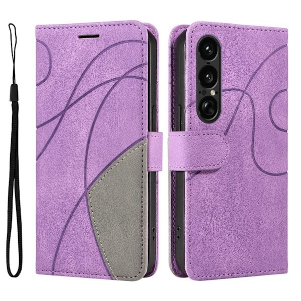 Til Sony Xperia 1 VII KT-serie-1 dobbeltfarve tegnebog Purple