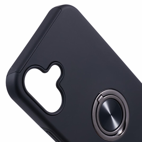 Til iPhone 16 Fingerring Kickstand Hybrid Taske - Sort Black