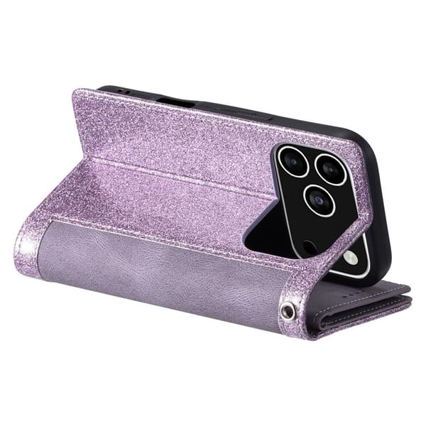 Til iPhone 17 Pro  Etui med Lynlåslomme og 9 Kortlommer Purple