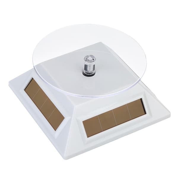 Sol - og batteridrevet skjermstativ Roterende platespiller White