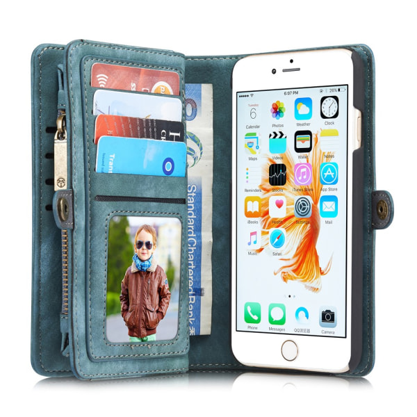 CASEME iPhone 6s 6 Plus Retro Split läder plånboksfodral Blå Blue