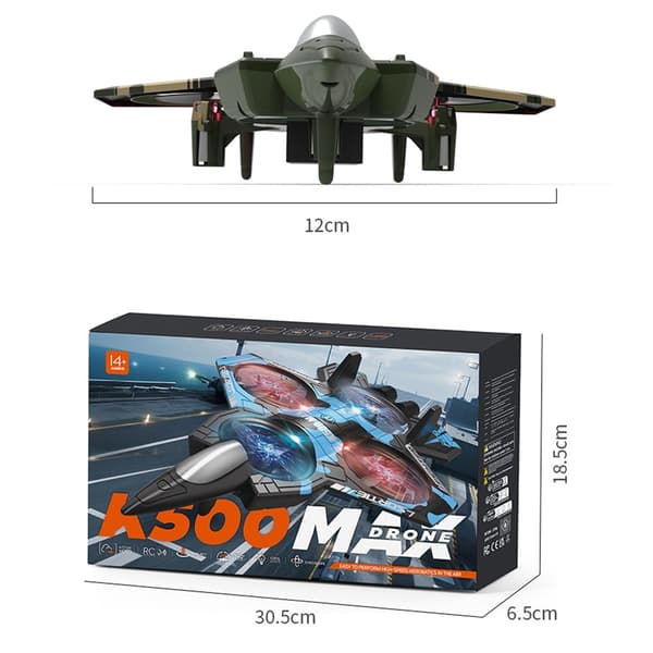 K500 MAX RC-quadcopter-drone 3 akulla, korkeutta pitävällä lennolla, temppulentokone Blue