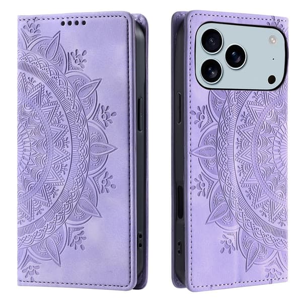 Deksel for iPhone 17 Pro Max med Magnetisk Lukking Mønsterpreget Purple