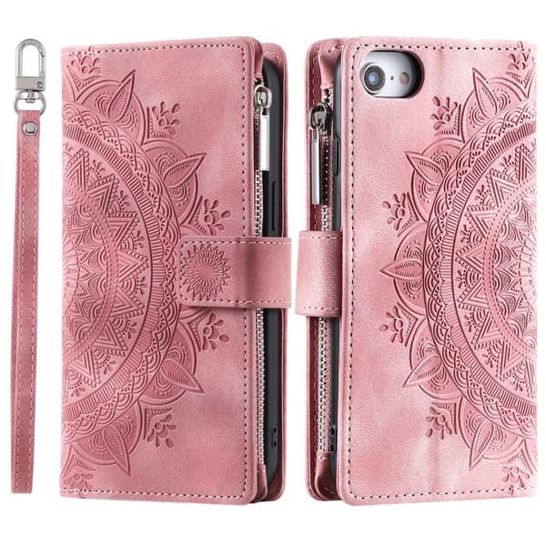För iPhone 17e / 16e plånboksfodral Fodral Skal Mandala blommönster Rosa